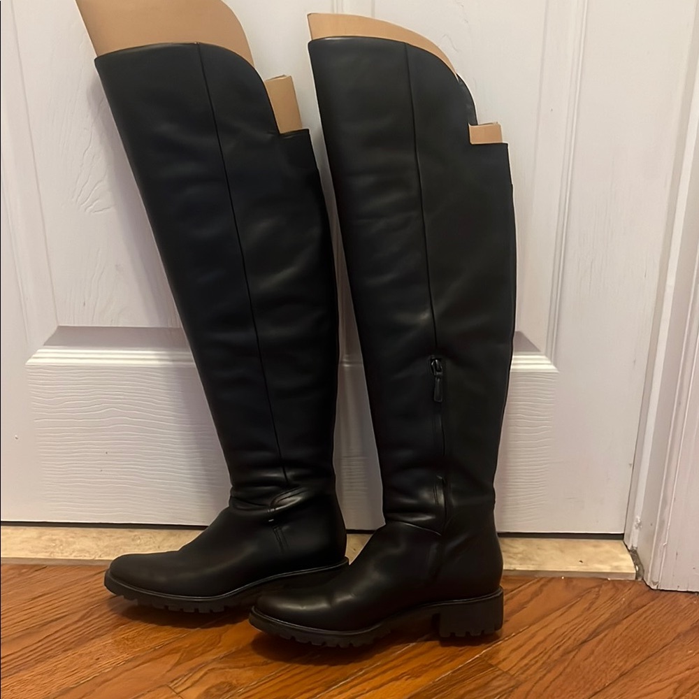 like new Cole Haan Black Leather over the knee WATERPROOF Boots 7 1/2